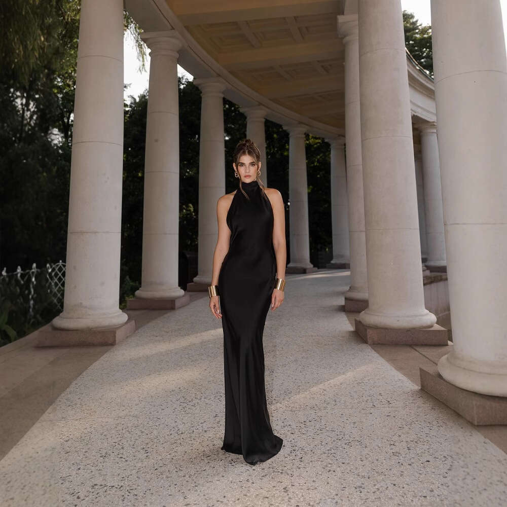 Summer New Women's Solid Color Tie Waist Elegant Fashion Dress B5