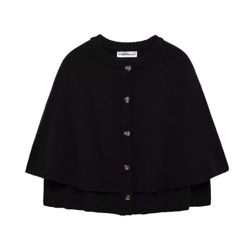 TRAFZA Early Spring And Autumn New Style Women's Fashion Casual Round Neck Knitted Shawl Short Coat B5