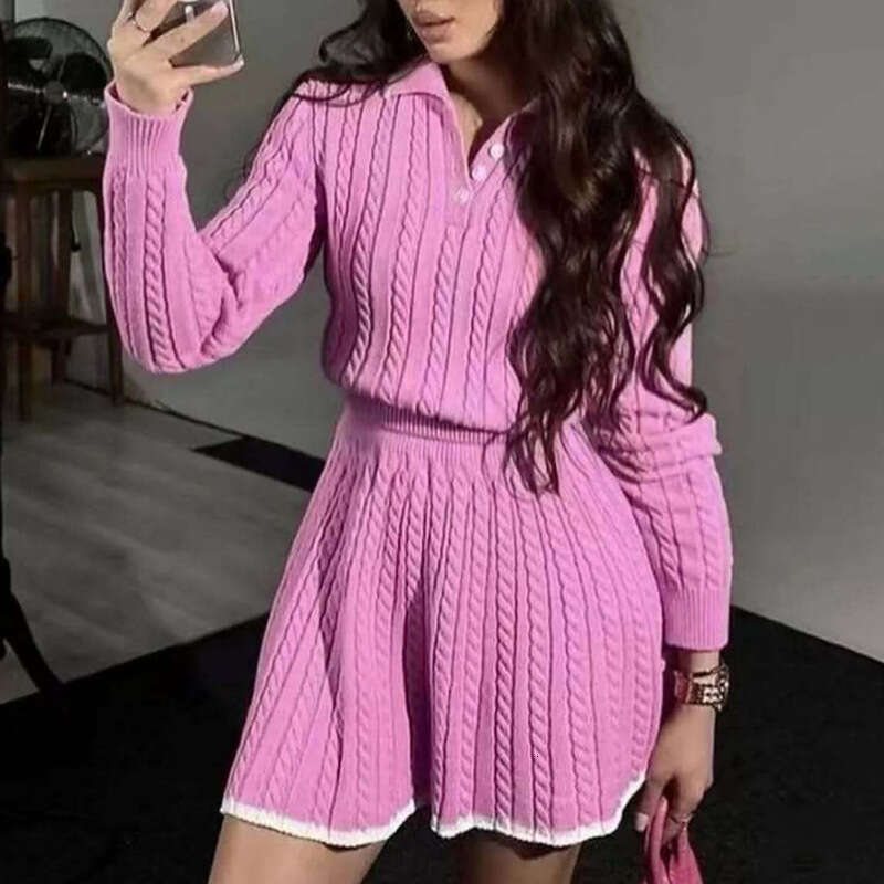 Autumn New Women's Knitted Long Sleeve Short Dress Professional Commuting Fashionable Elegant Set B5