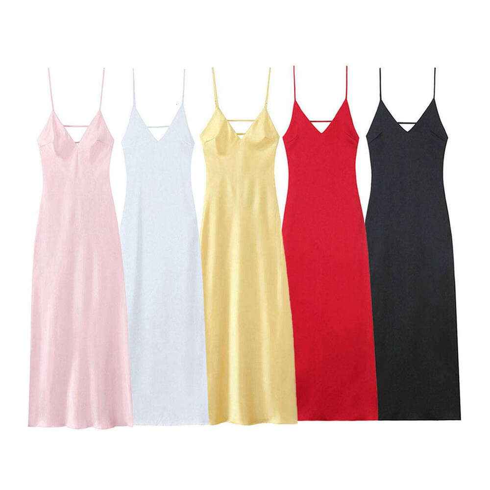 TRAFZA Women's Spring New Fashion Sexy Backless Satin Textured Camisole Dress B5