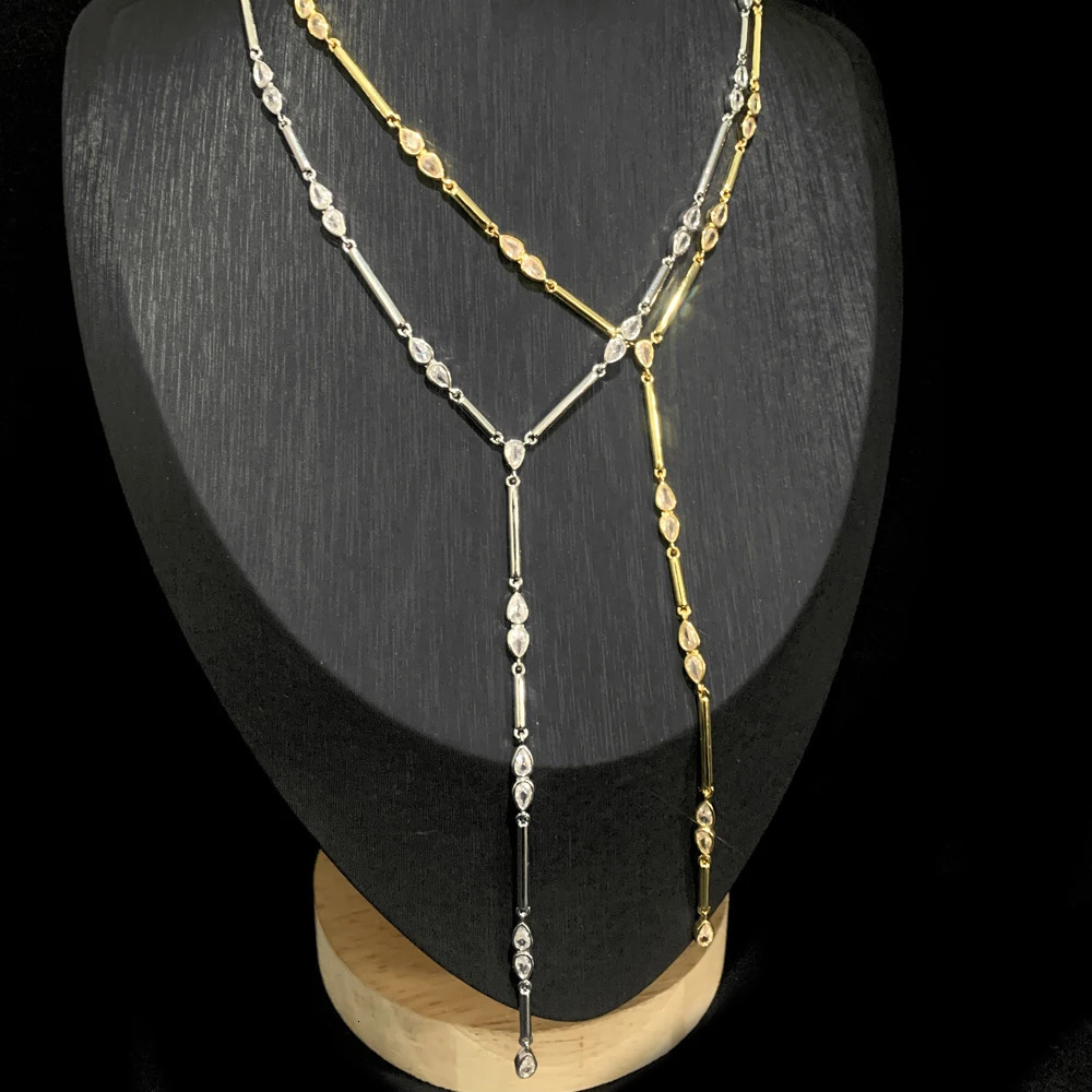Gold Color Plain Geometric Various Shaped Bezel CZ Plain Bar Charm Sexy Y Shaped Fashion Women Necklace Jewelry 250711
