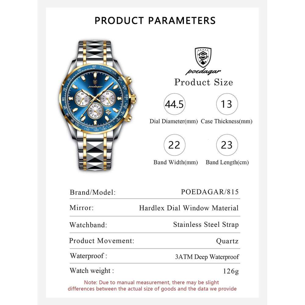 DHgargets Best Seller Men's Sports Quartz Watch - 50M Waterproof Stainless Steel Chronograph with Date & Luminous (Model P815)