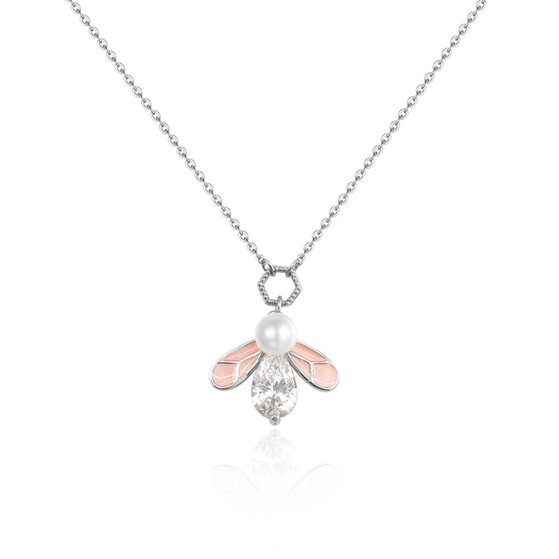 Sterling Silver Bee Pendant Necklace, Pearl & Cubic Zirconia Accent, Dainty Insect - Inspired Jewelry