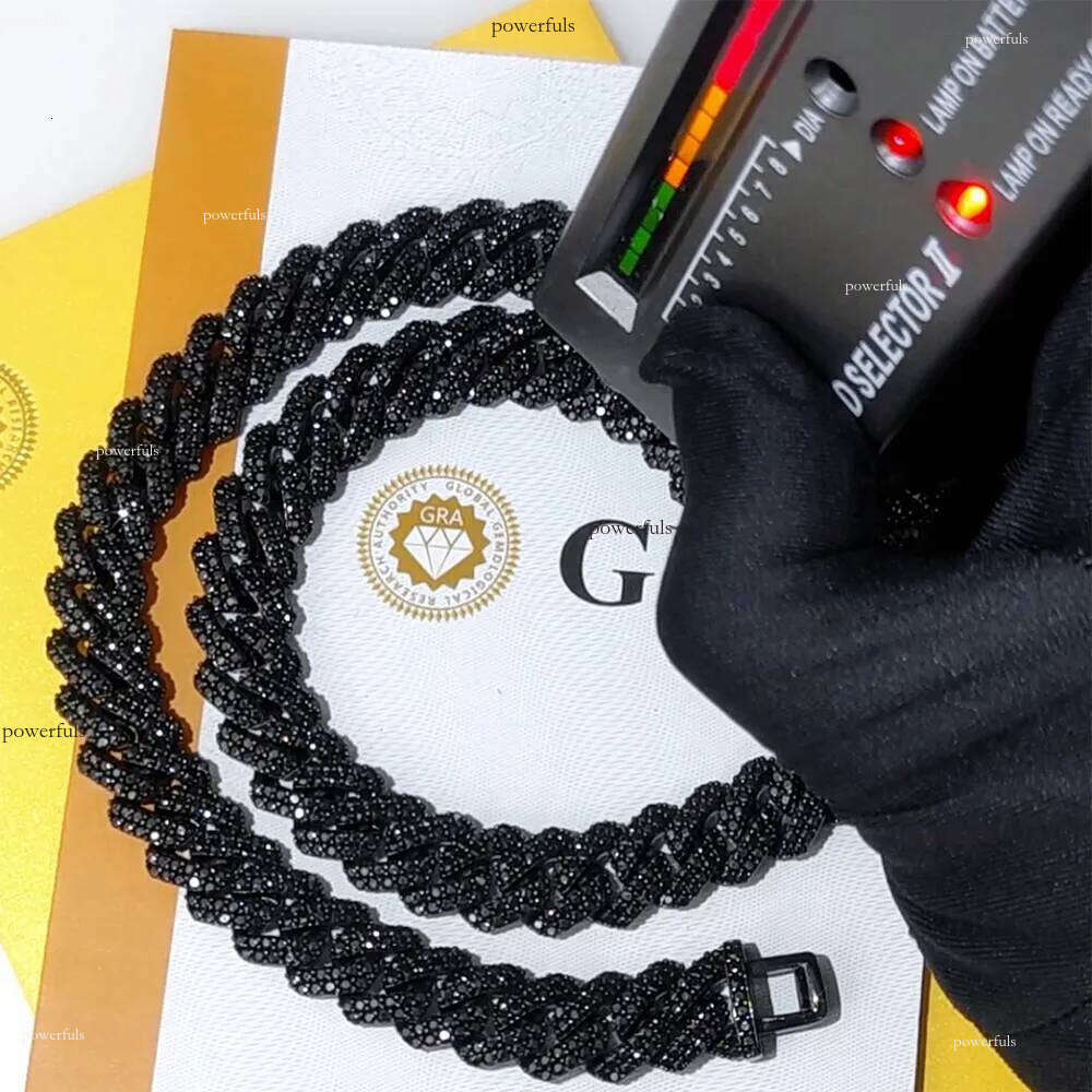 Hip Hop Jewelry Custom Plated 10/12mm Ice out VVS Black Moissanite Cuban Link Chain Necklace for men
