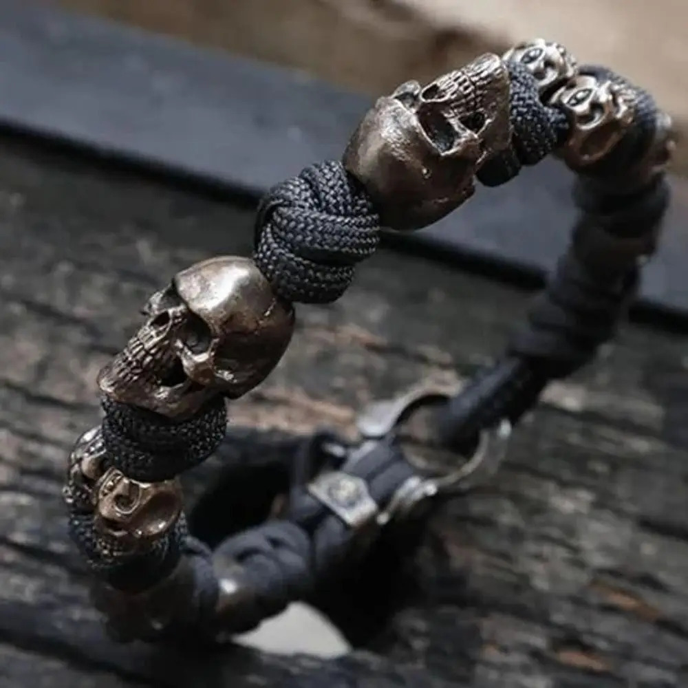 Skull Premium Paracord Bracelet Stylish Skull Premium Paracord Bracelet Mens Handmade Punk Hiphop Woven Bracelet Creative 250712