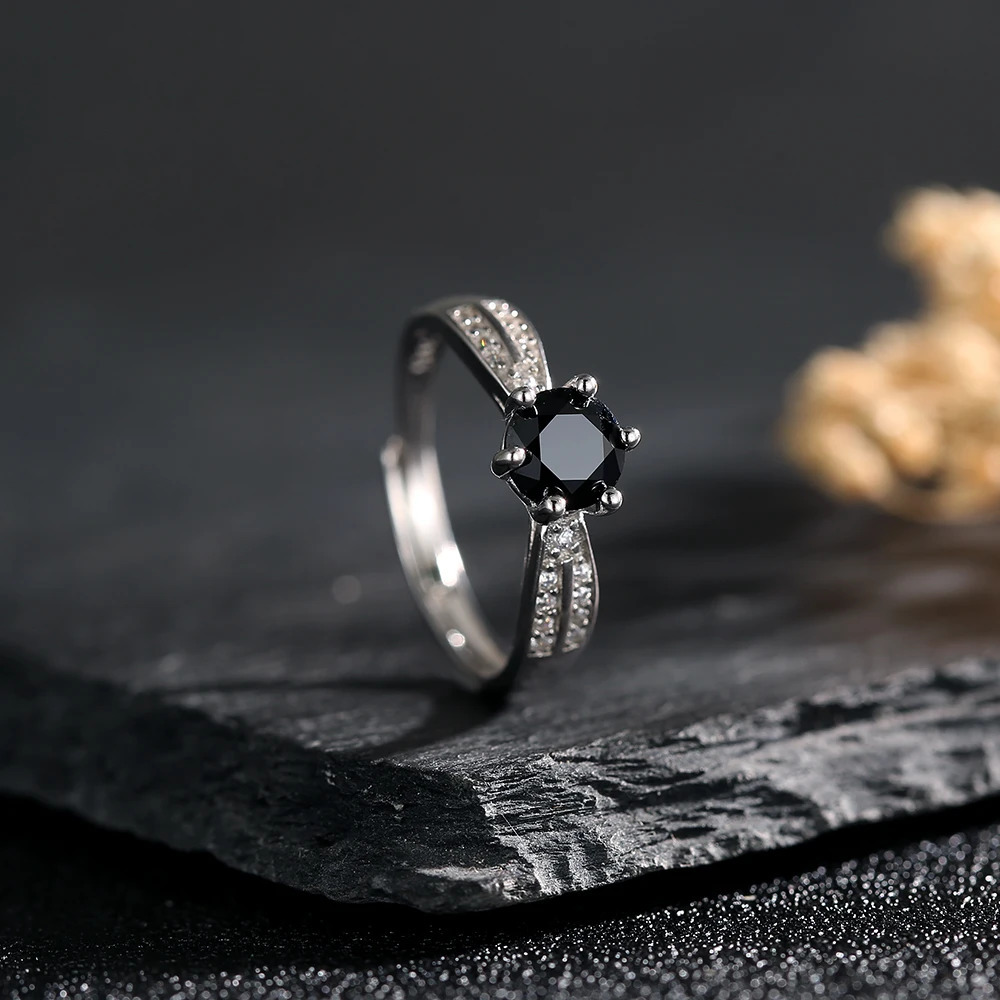 Anello Di Spinello Nero Naturale S925 Sterling Silver Regolable Wedding Chand F…