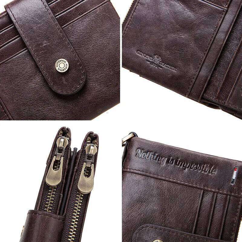 KAVIS Genuine Leather RFID Vintage Wallet With Card Holder For Men Short Hasp Zipper Coin Pocket Business Male Money Bag