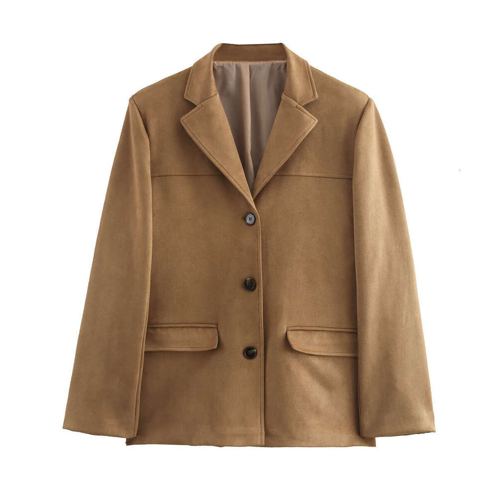 TRAFZA Autumn New Women's Suede Single-Breasted Loose Blazer Jacket B5