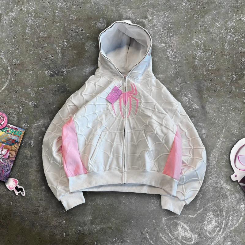 Men's Hoodies Streetwear White Zip Up Jacket Men Women Harajuku Hip Hop Anime Character Graphic Print Oversized Sweatshirt Gothic Hoodie