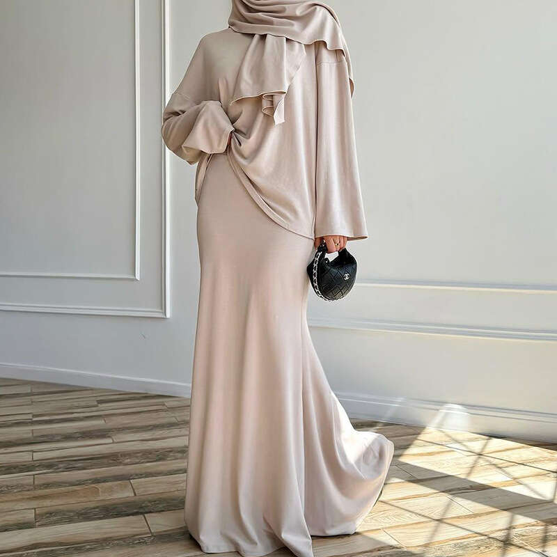 Spring New Style Women's Sleeve Half Skirt Long Dress Fashion Set With Headscarf B5
