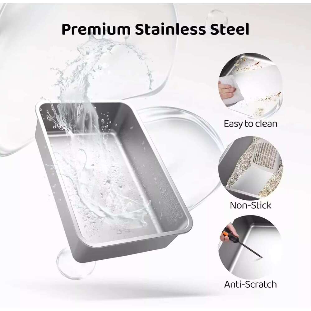 Large Top Entry Enclosed Stainless Steel Cat Litter Box with Lid and Scoop for Big Cats Odor Control