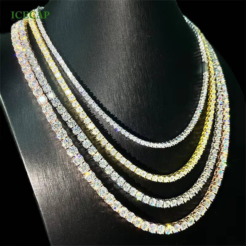 Fine Jewelry 925 Sterling Silver VVS Moissanite Iced Out Hip Hop Tennis Chain Diamond Necklace for Men Women