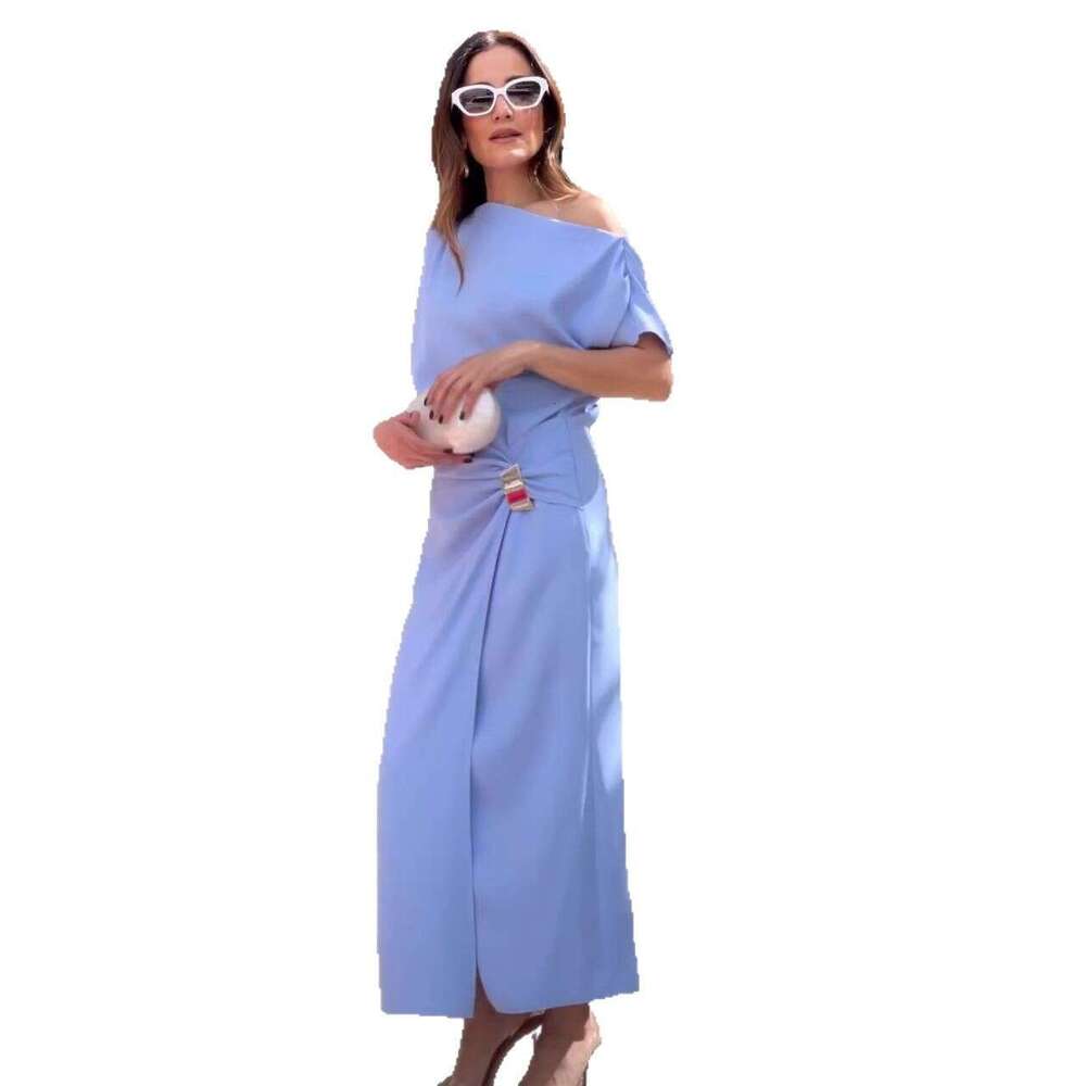 French Tea Break Niche Design High-End Light Mature Style Collarbone Exposed Waist-Cinching Long Wisteria Basket Dress For Women Summer B5