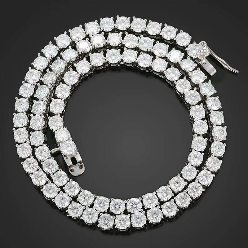Hip Hop Style 925 Sterling Silver 4mm Diamond Vvs Moissanite Tennis Chain Necklace Jewelry