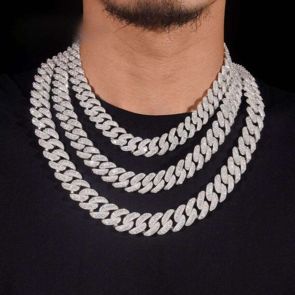 Through Tester Hip Hop Necklace 13mm 15mm 16mm 18mm Three Row Sier VVS Silicon Stone Cuban ChainDesigner necklace