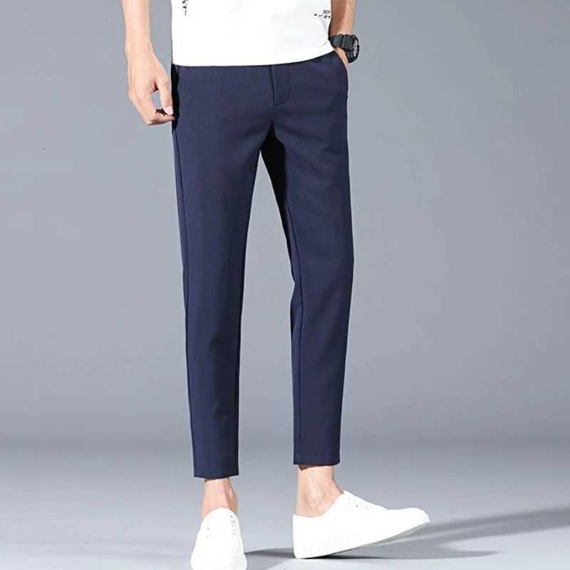 Blue Straight Slim Fit Thin Mens 9 Cropped Suits Pants Casual Korean Reviews Many Summer 2025 New Work Wear Male Suit Trousers W250715
