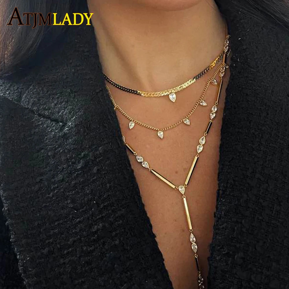 Gold Color Plain Geometric Various Shaped Bezel CZ Plain Bar Charm Sexy Y Shaped Fashion Women Necklace Jewelry 250711