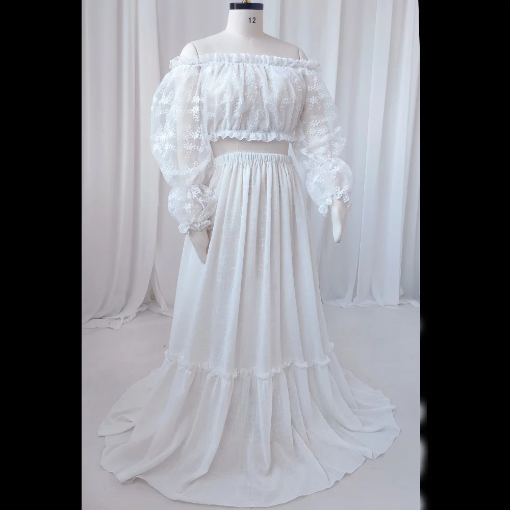 Bohemian Po Shooting Pregnancy Dress Lace One Shoulder Short Top Linen Cotton Dress Maternity Dresses For Baby Showers 250715