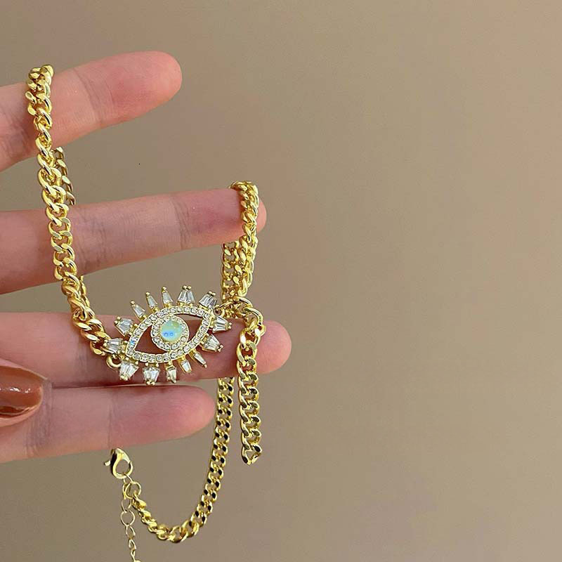 Luxury Jewelry Designer Jewelry European And American Cross-border Diamond-studded Devil's Eye Necklace Fashionable Personality Street Hip-hop St