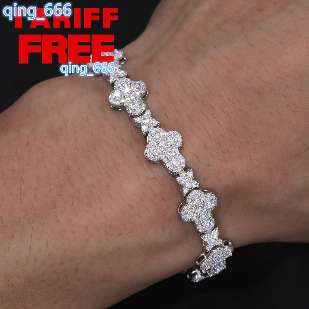 Versatile Mens Bracelet Fashion White Gold 10mm 925 Sterling Silver VVS Moissanite Diamond Iced Out Star Cross Link Bracelet