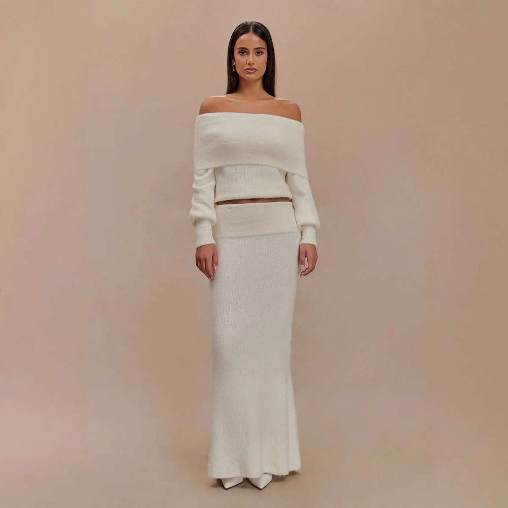 Women's Fashion Autumn New Strapless Sexy Off-Shoulder Midi Dress Elegant Set For Women B5