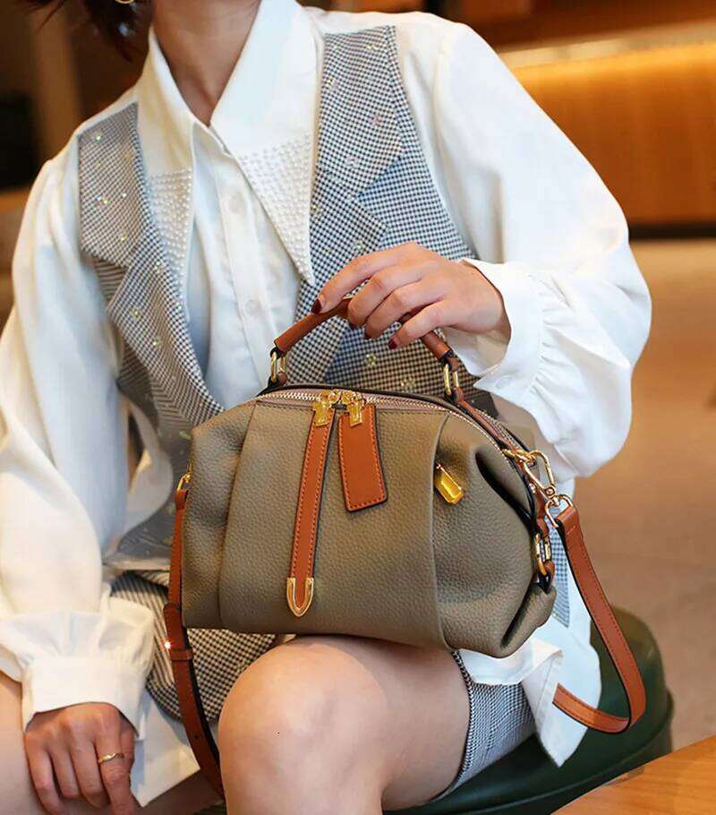 2025 High-End Genuine Leather Vintage Boston Pillow Designer Tote Lady Stylish Cowhide Handbag Shoulder Crossbody Bag