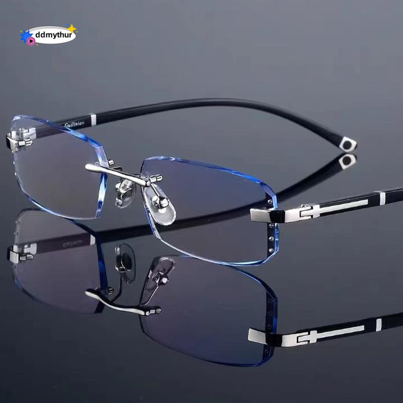 New Fashion Frameless Anti-Blue Light Anti-Radiation Anti-Fatigue Reading Glasses for Middle-Aged and Elderly ddmythur