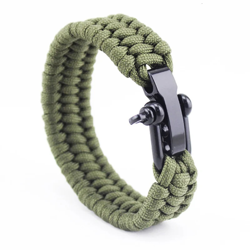 Outdoor Camping Paracord Survival Braided Rope Bracelet Men Black Stainless Steel Adjustable Clasp Pulsera Hombre 250712