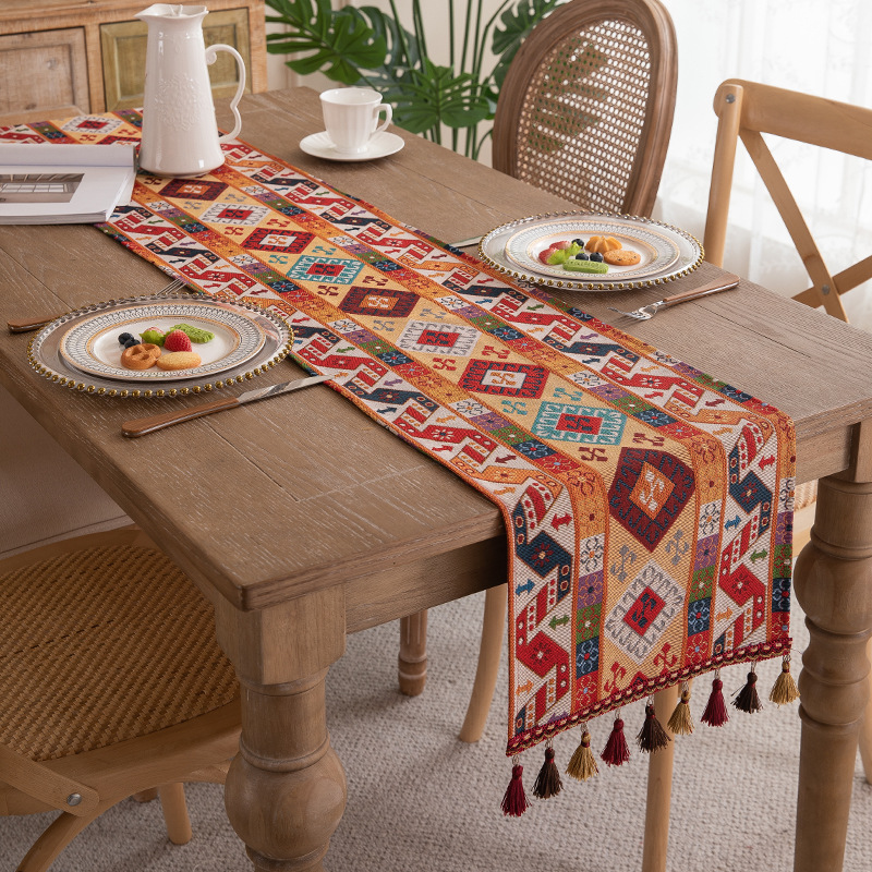 New American retro fringed table flag polyester color woven jacquard coffee table TV cabinet cover ins bedside flag