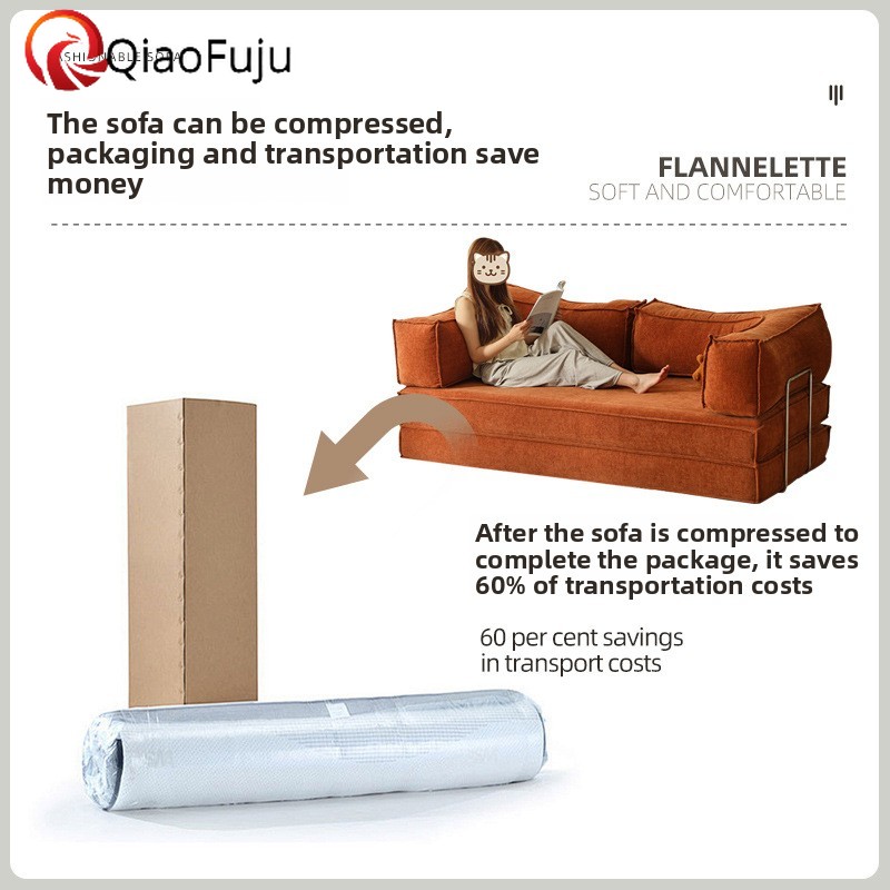 2-in-1 Folding Sofa Bed with Pillow Compression Sofa Corduroy Vintage Straight Fabric Teddy Sofa for Living Room compressed sofa couch in a box 4-pers
