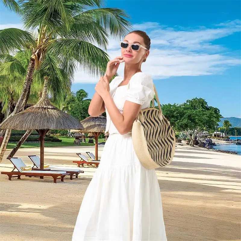 1Pc Shoulder Bag Wave Printed able New Grass Woven Bag Womens able Casual Versatile Summer Woven Crossbody Bag