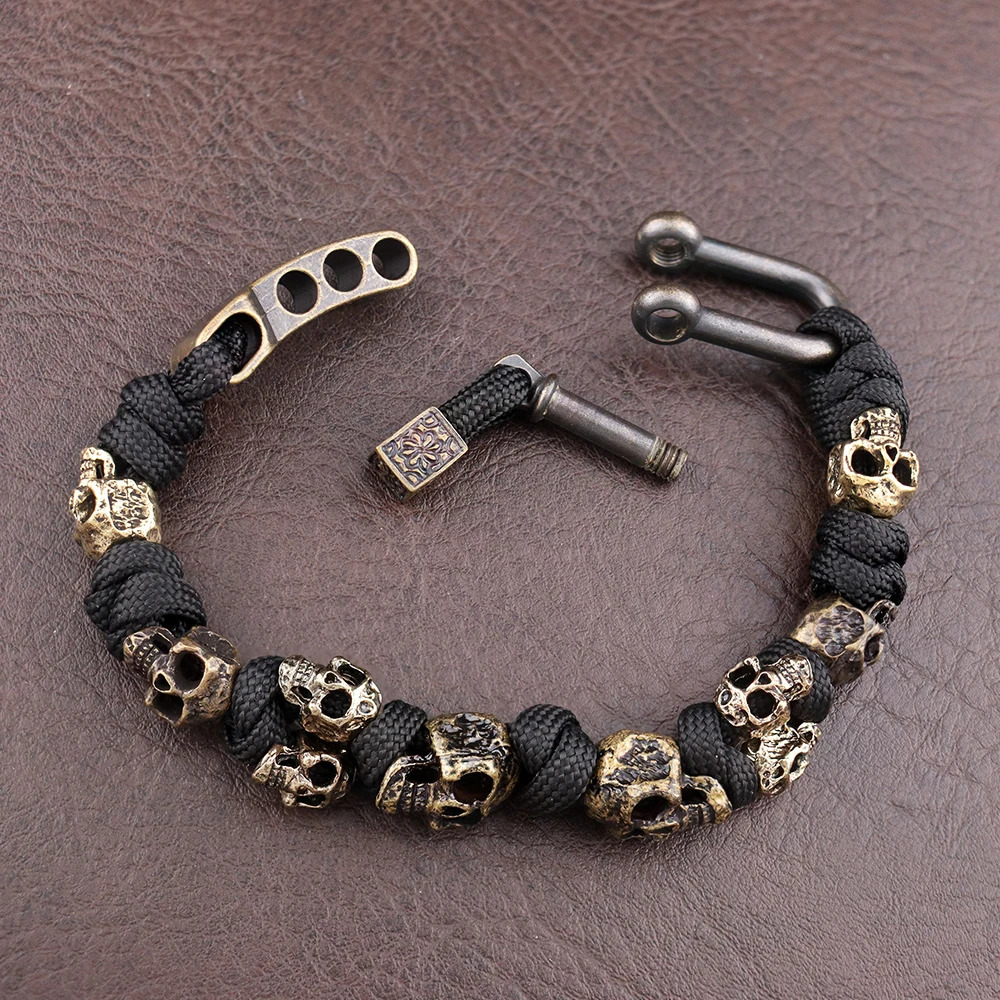 Unique Skull Bracelets Men Vintage Adjustable Handmade Woven Bracelet Punk Rock Motorcycle Male Jewelry Gift Drop 250712