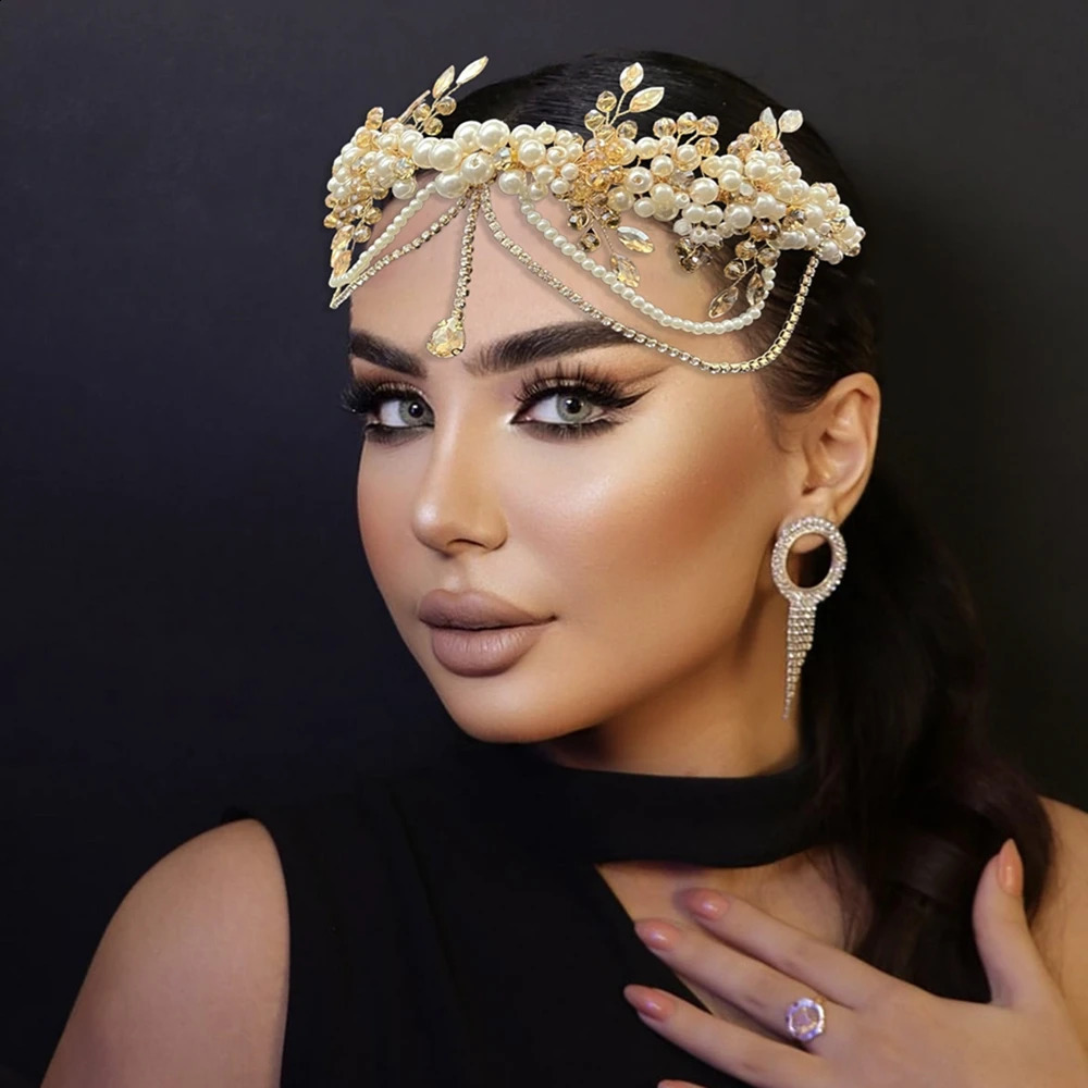 DZ266 Champagne Crystal Bridal Headband Green Blue Wedding Hair Accessories Jewelry for Women Bride Tiara Pearl Party Headpiece 250711