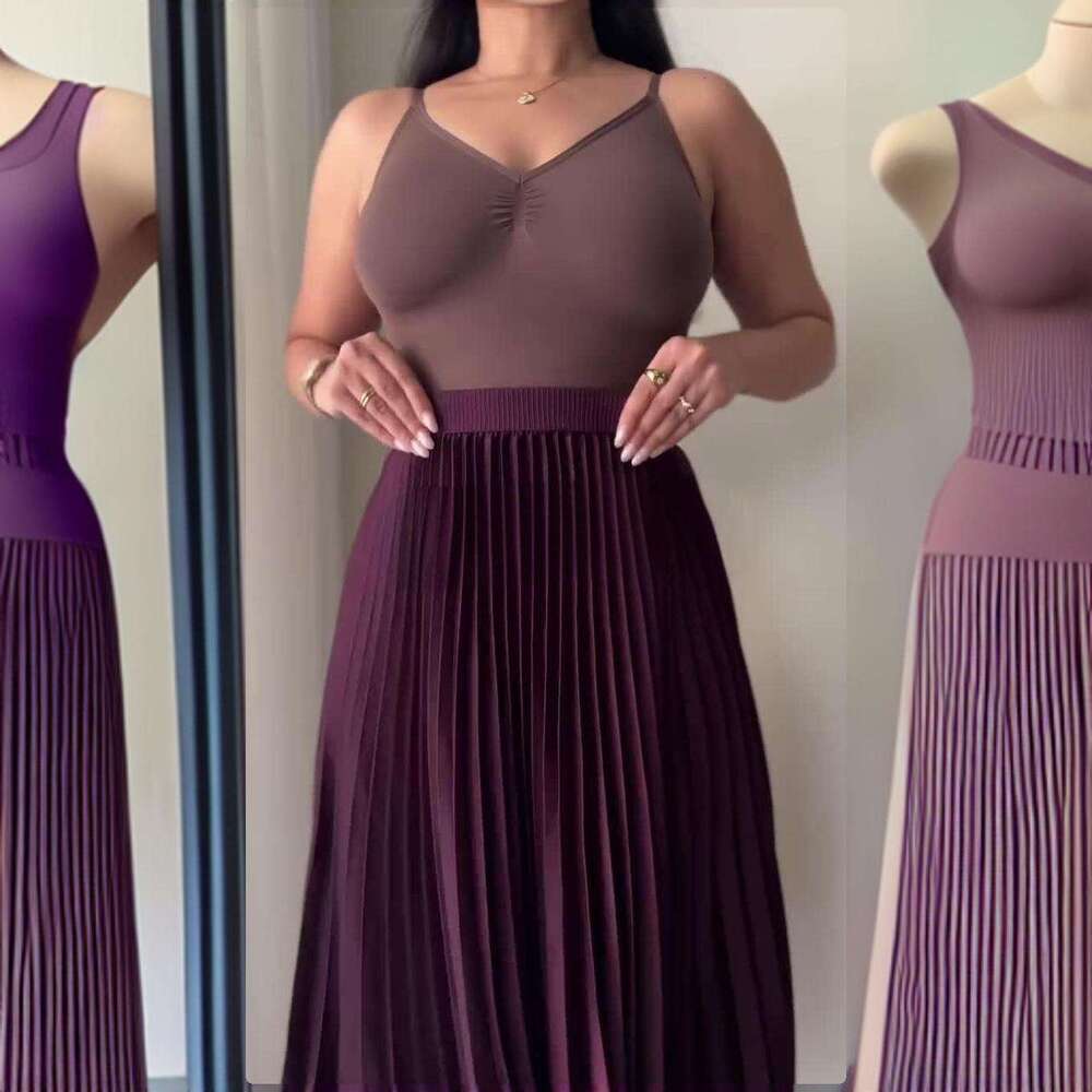 Women's Clothing Spring New Sleeveless V-Neck Vest Pleated Skirt Elegant Fashion Set For Women B5