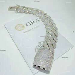 necklace moissanite chain Hip Hop Jewelry 26mm Solid Sier Iced Out Link Prong Cuban Bracelet Vvs Dia