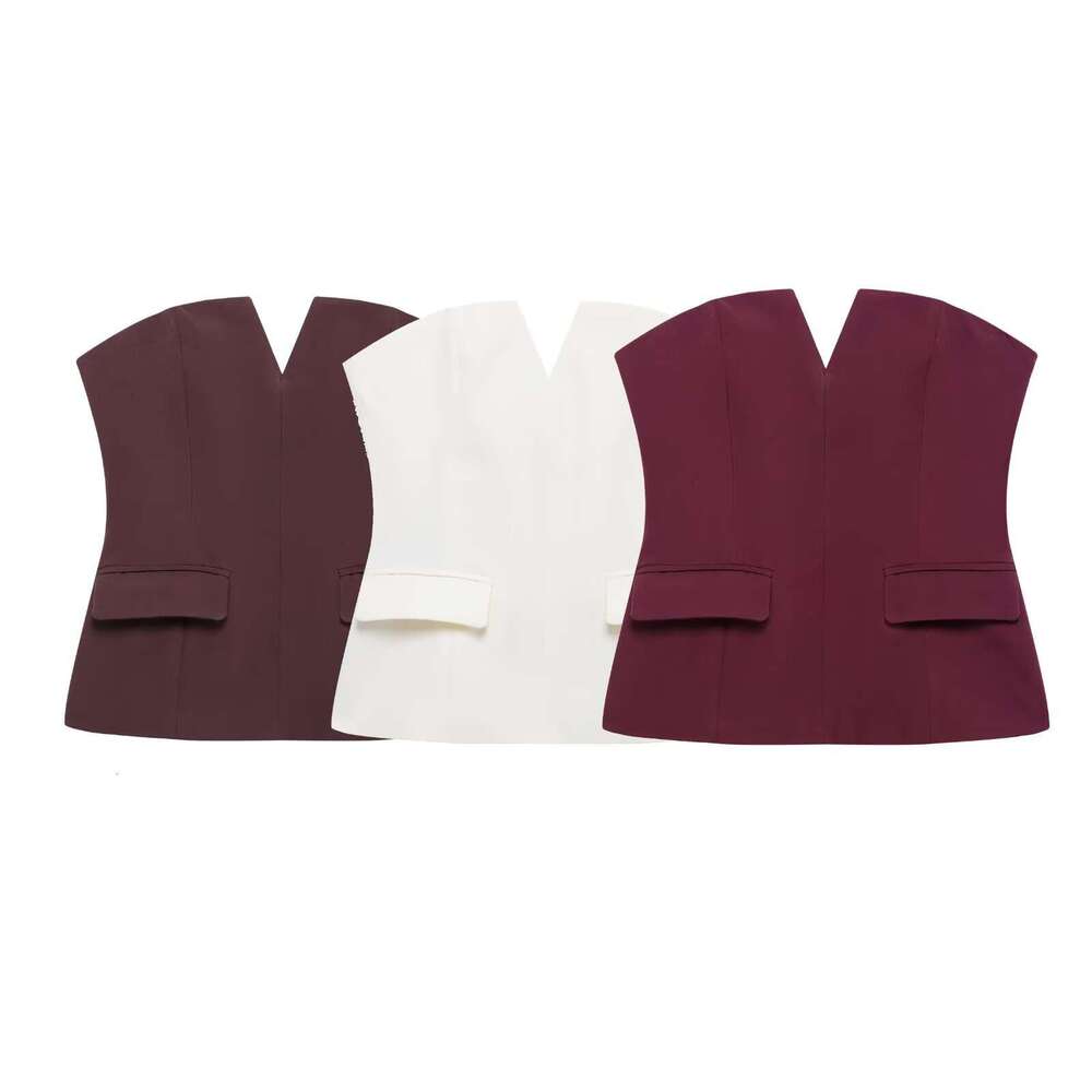 TRAFZA New SHEIN Pullover V-Neck Sleeveless Women's Spring Sexy Short Vest Tube Top B5