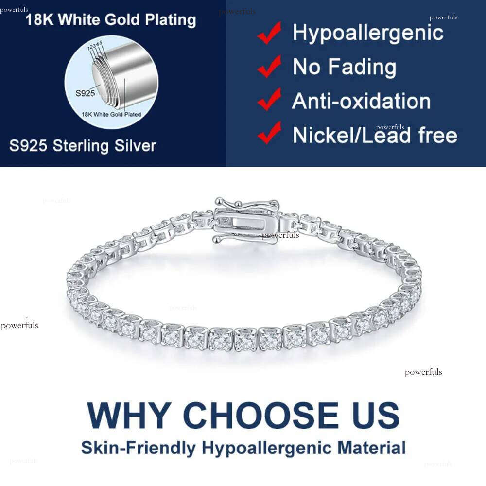Moissanite Tennis Chain Bracelet Designer Necklace for Women Men Gold Plated 3MM 4MM 5MM 6MM W Dia Choker Hip Hop Fine Womens Necklaces Mens Jewelry C