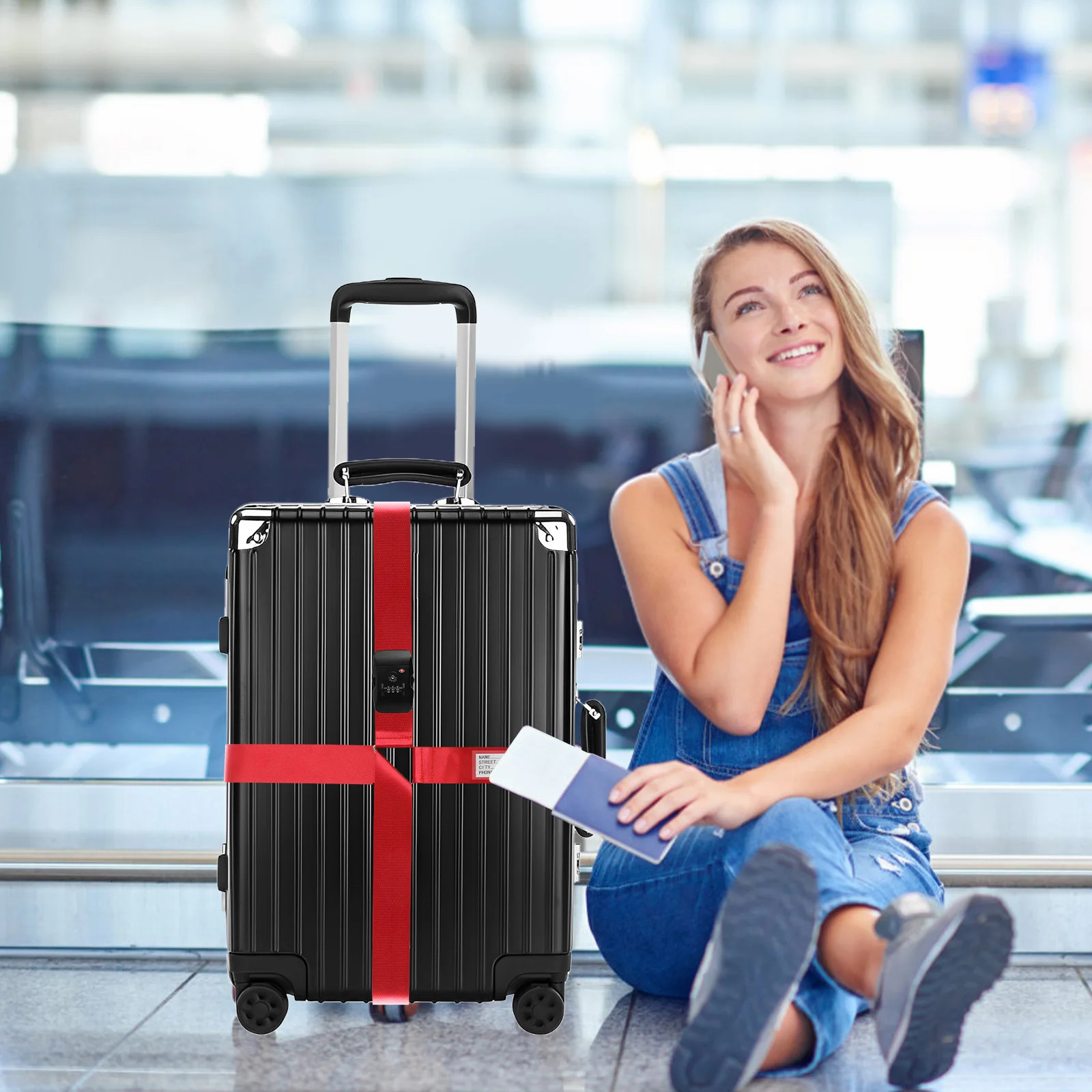 Cross Luggage Strap TSA Customs Lock Luggage Strap Adjustable Length Suitcase Belt with Clear ID Tag Durable Luggage Travel Belt 250708