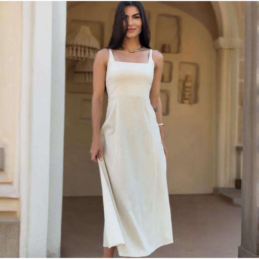 Sleeveless Bodycon Outfit Set Long New French Style Solid Color Strap Dress Women's Summer Wear B5