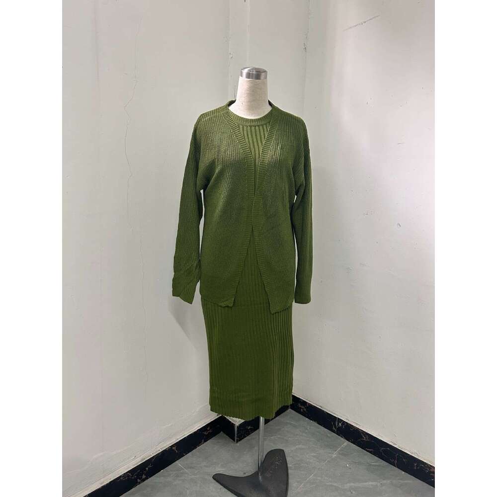 Russian Autumn Winter New Casual Round Neck Lazy Style Cardigan Knitted Suit Dress B5