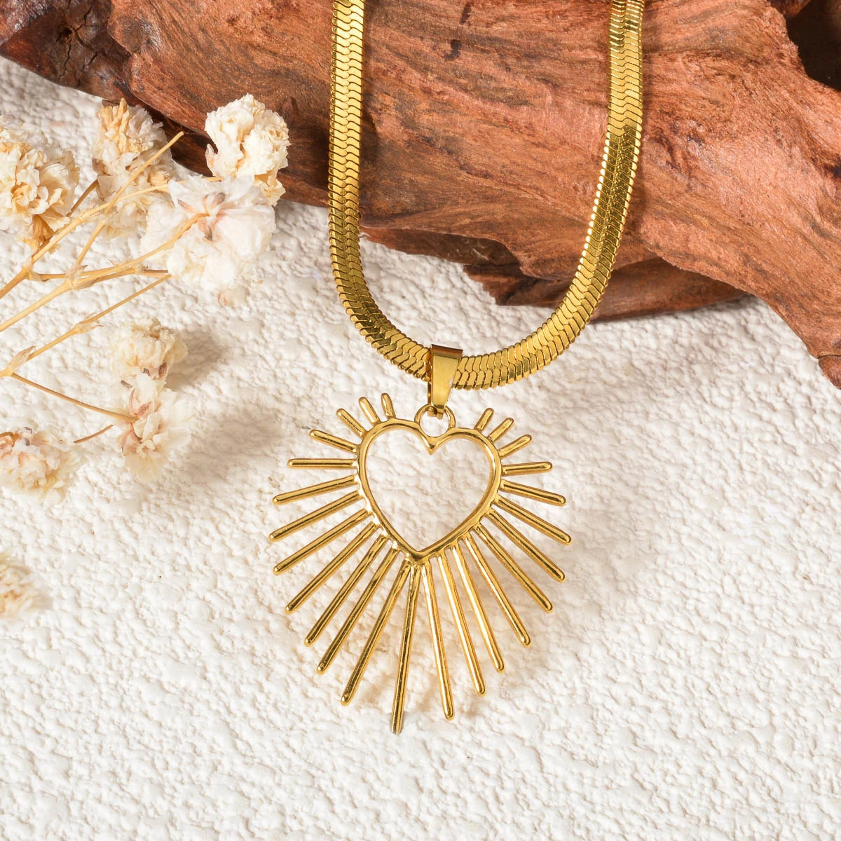 Geometric Heart Sun Pendant Necklace Stainless Steel Gold Color Choker Neck Chain Women Fashion Jewelry Gift for Mother Lover 250711