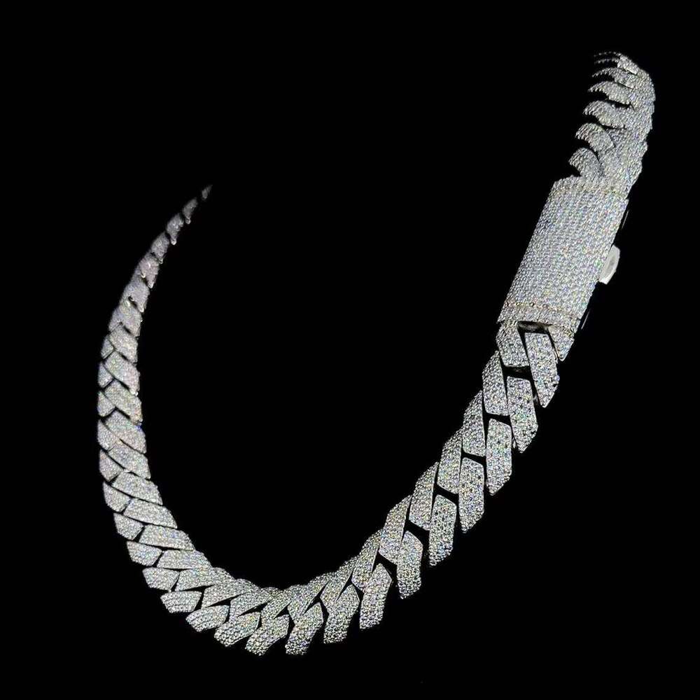 Hip Hop Jewelry Bracelet necklace vvs Moissanite Cuban chain16inch Miami Iced Chain, Sterling Silver, Embellished with Icy