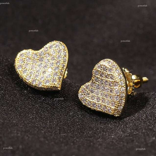 Sterling Sier Mens Stud Earrings White Gold Plated Hip Hop CZ Cubic Zirconia Square Heart Love Round Earring Studs Iced Out Dia Rapper Ear Jewelry for