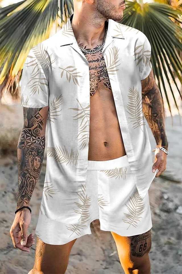 Fashion Hawaiian Suit Print Men Shirt 2Pcs Set 3D Holiday Short Sleeve Casual Beach Two Piece Man Sets y250714