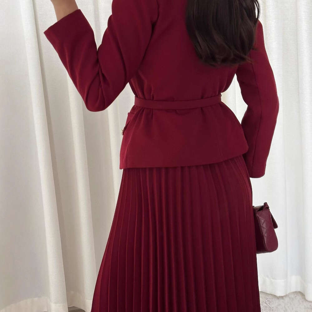 Women's Clothing Autumn New Button Blazer Pleated Skirt Elegant Set For Women B5