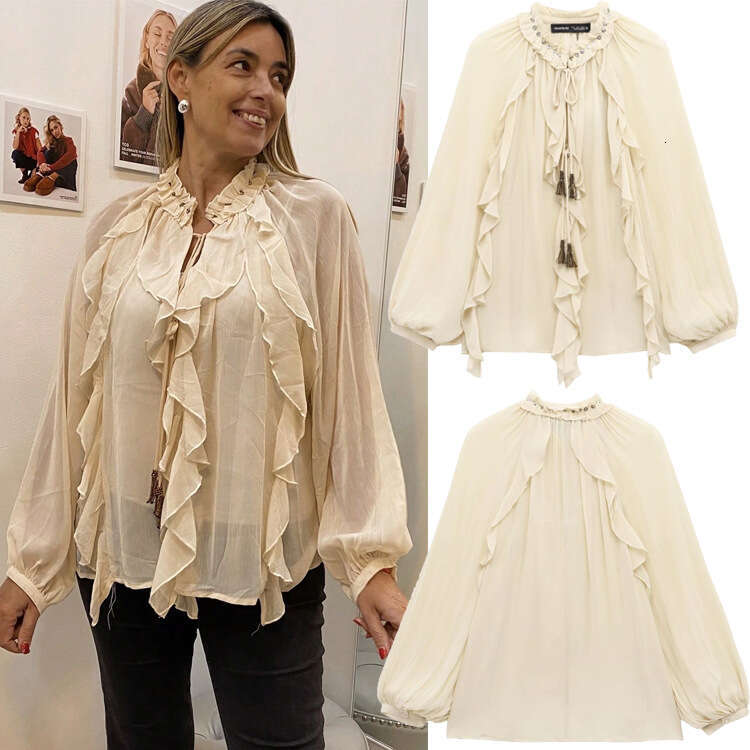 TRAFZA Summer Clothing Women's Layered Decorative Romantic Style Shirt B5