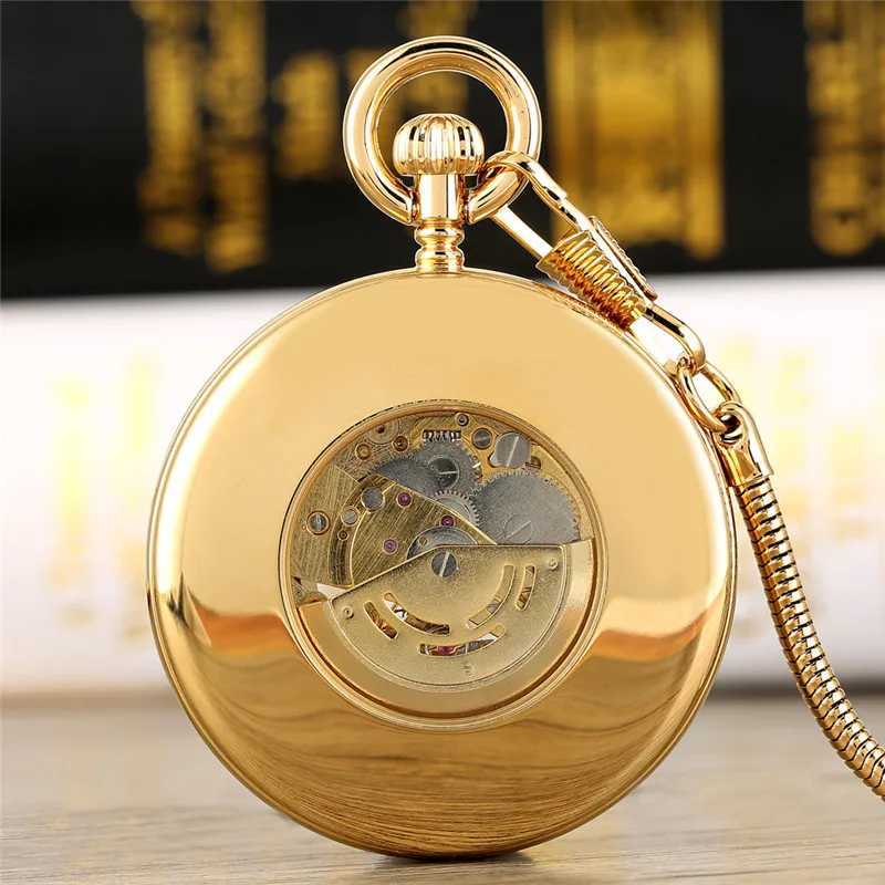 Gold/Silver Roman Numerals Open Face Men Women Mechanical Automatic Pocket Watch Pendant Chain Clock Skeleton Watches Gift Z250714