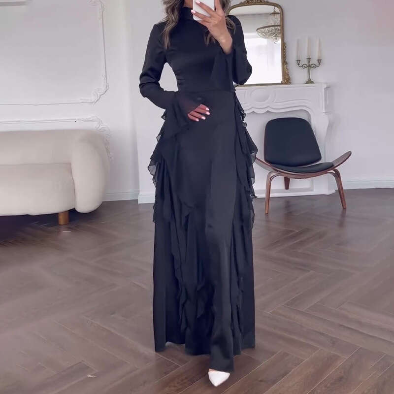 New Women's Fashion Lace Flared Sleeve Round Neck French Style Elegant Dress B5