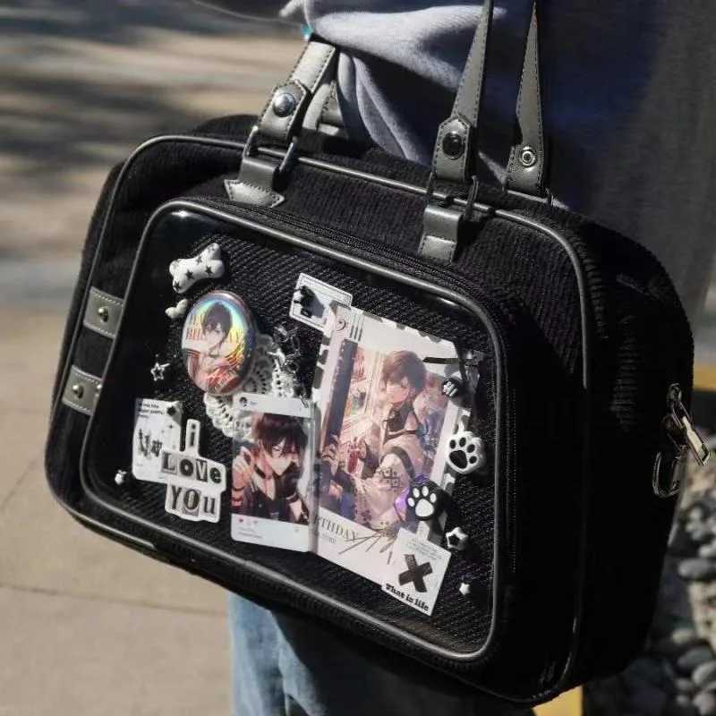 Y2K Corduroy Casual Ita Bag Cute Womens Shoulder Bag Crossbody Bag Lolita Girl Transparent Bag DIY Display Handbag Purse