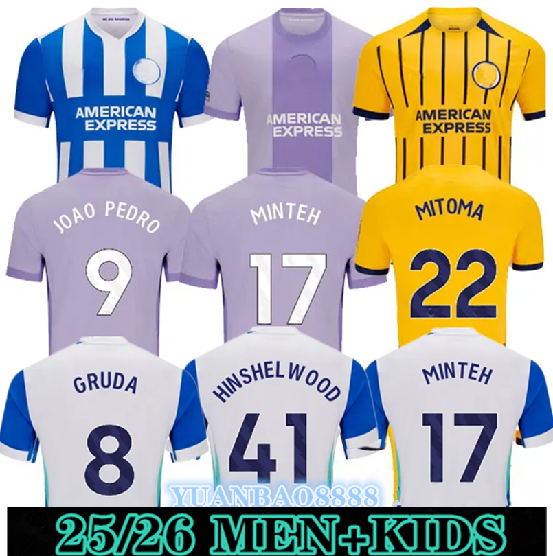 2025 Brighton 25 26 SOCCER JERSEYS home away HINSHELWOOD 41 GRUDA 8 ADINGRA 11 MINTEH 17 PEDRO 9 MITOMA 22 MAN FAN KIDS JERSEY FOOTBALL SHIRTS set THIRD 3RD 888
